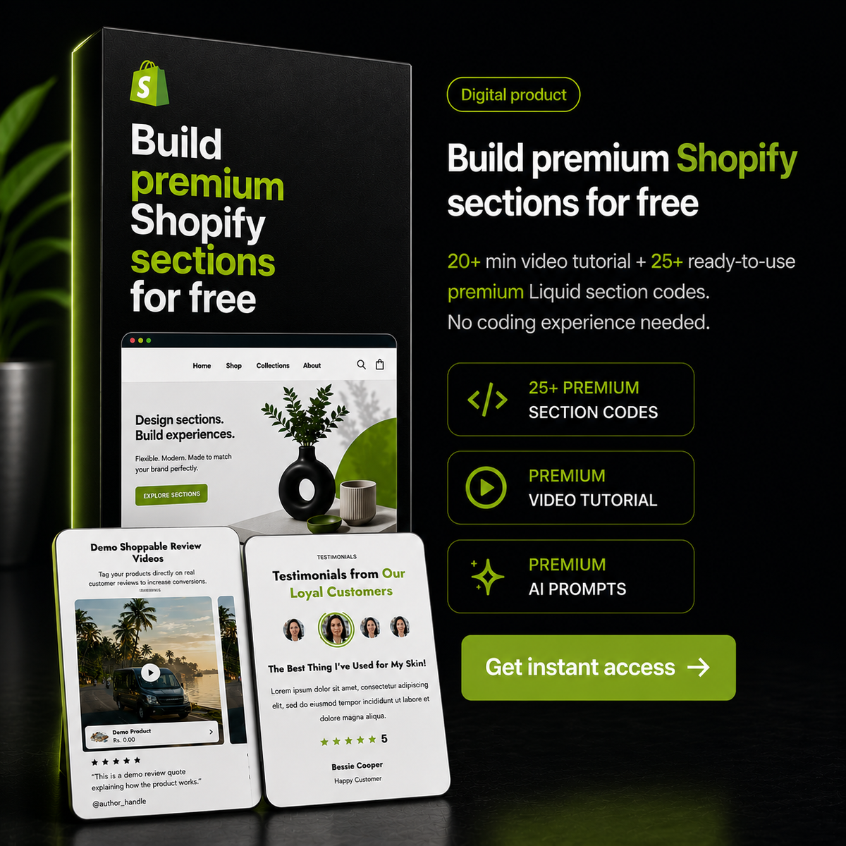 Shopify Premium Sections Masterclass + Free Bonus of 25+Premium Section Liquid Codes.